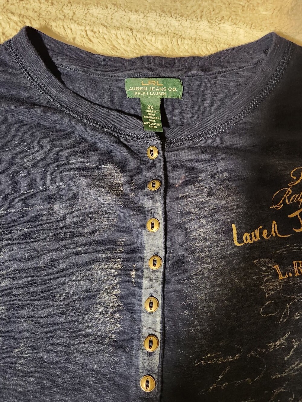 VTG Lauren Jeans Co Ralph Lauren Horse Graphic Henley Top 2X Equestrian Navy - Picture 7 of 12